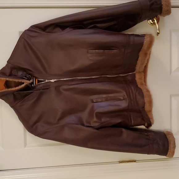 100% Leather Jacket with Sherpa lined and trim. - Picture 1 of 5